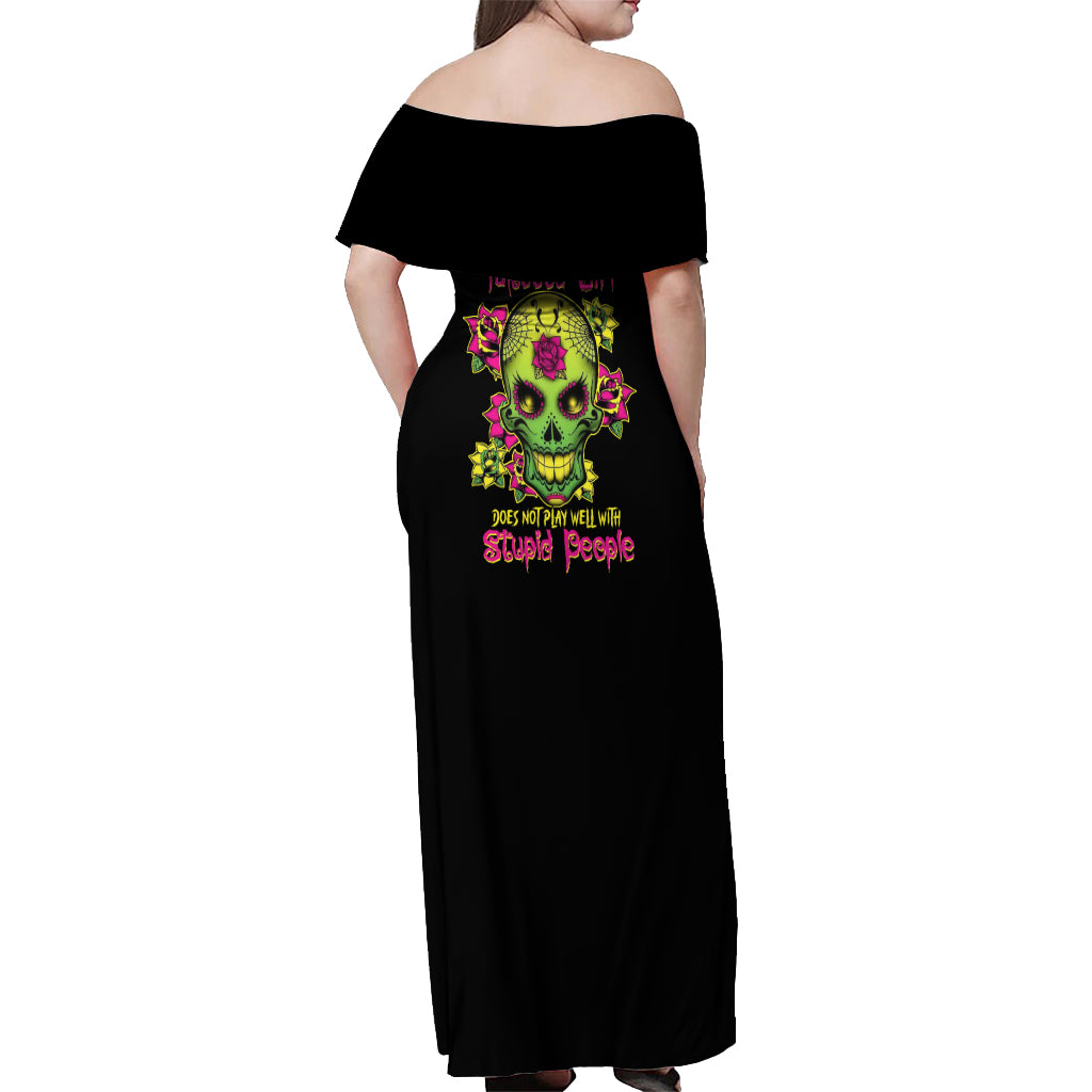 Warning This Tattooed Girl Flower Sugar Skull Off Shoulder Maxi Dress - Wonder Print Shop