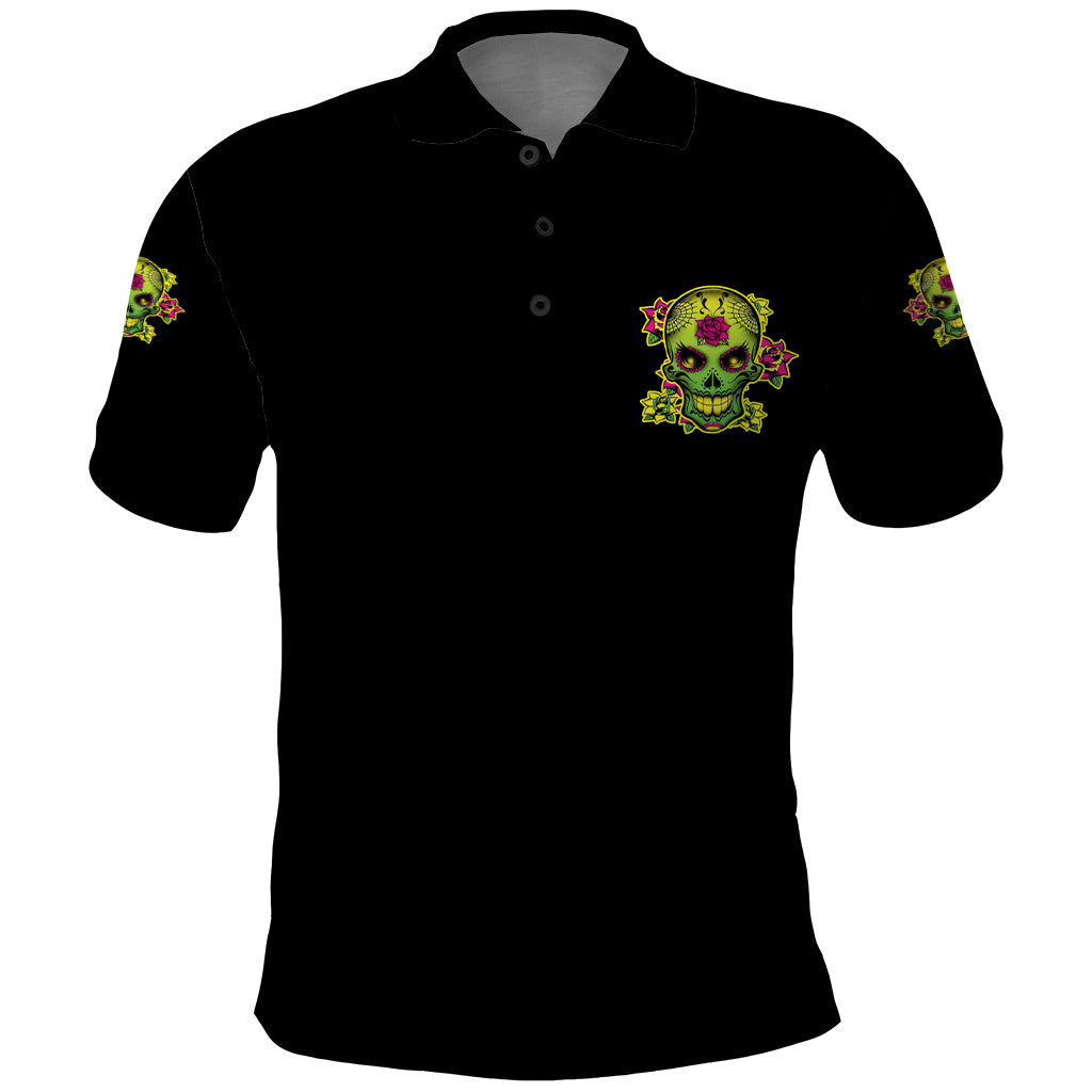 Warning This Tattooed Girl Flower Sugar Skull Polo Shirt - Wonder Print Shop
