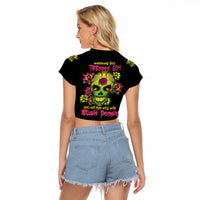 Warning This Tattooed Girl Flower Sugar Skull Raglan Cropped T Shirt - Wonder Print Shop