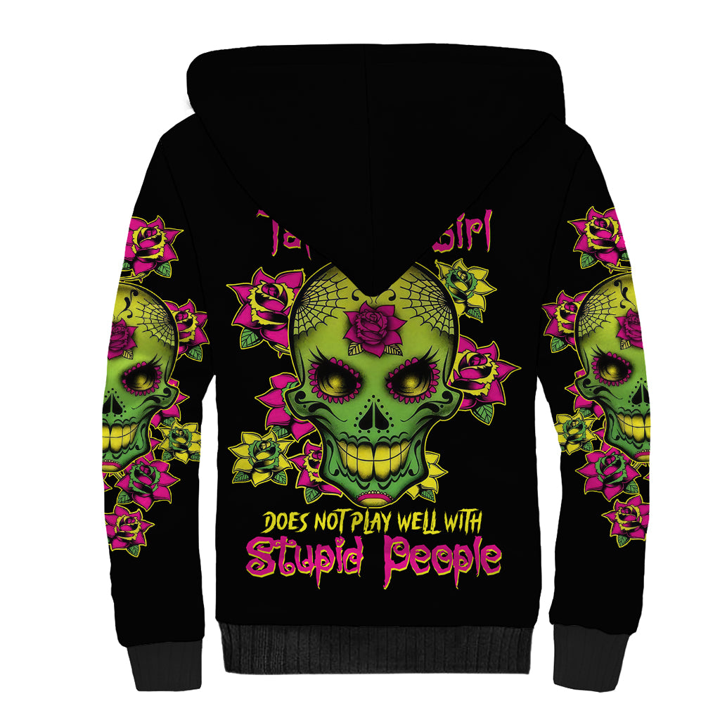 Warning This Tattooed Girl Flower Sugar Skull Sherpa Hoodie - Wonder Print Shop