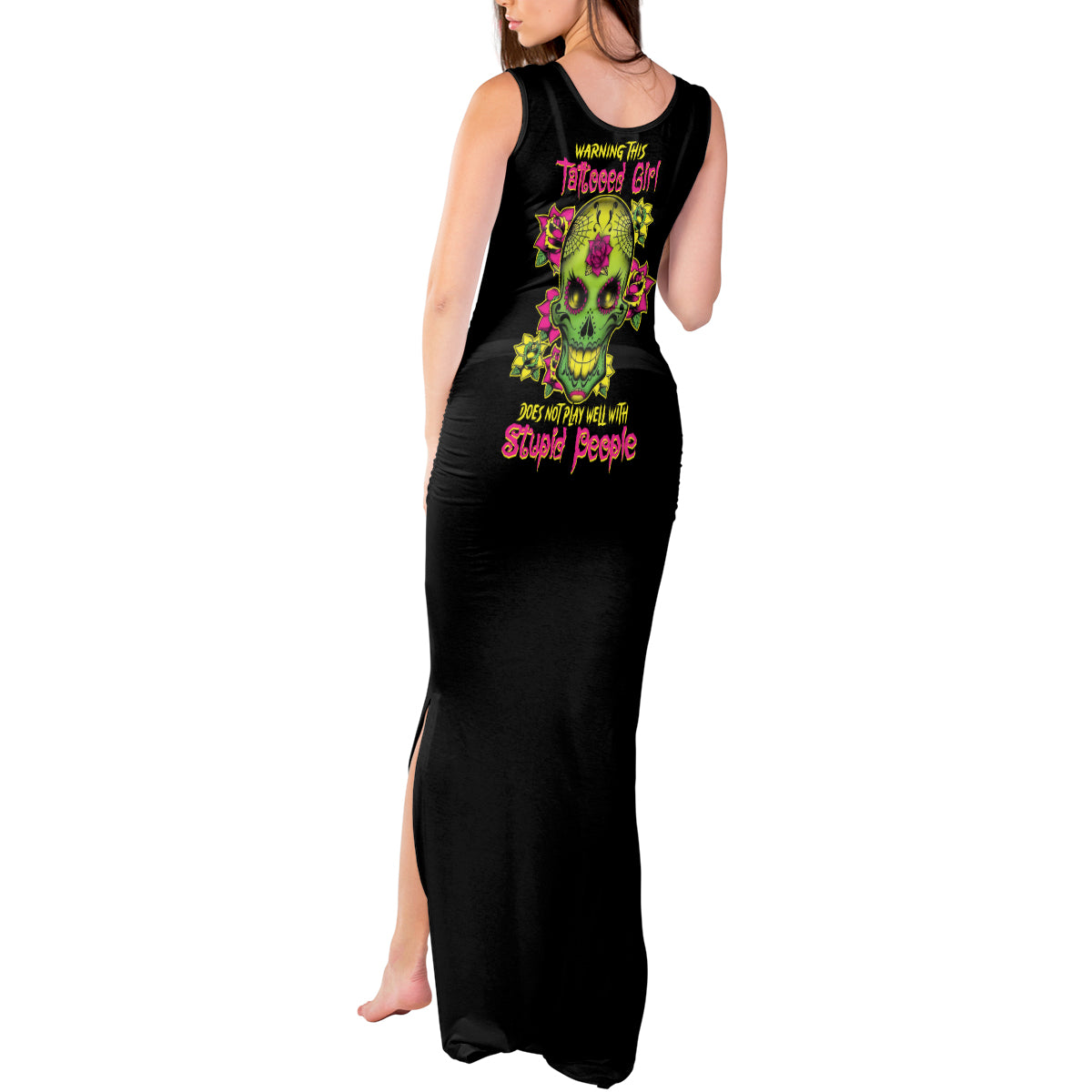 Warning This Tattooed Girl Flower Sugar Skull Tank Maxi Dress - Wonder Print Shop
