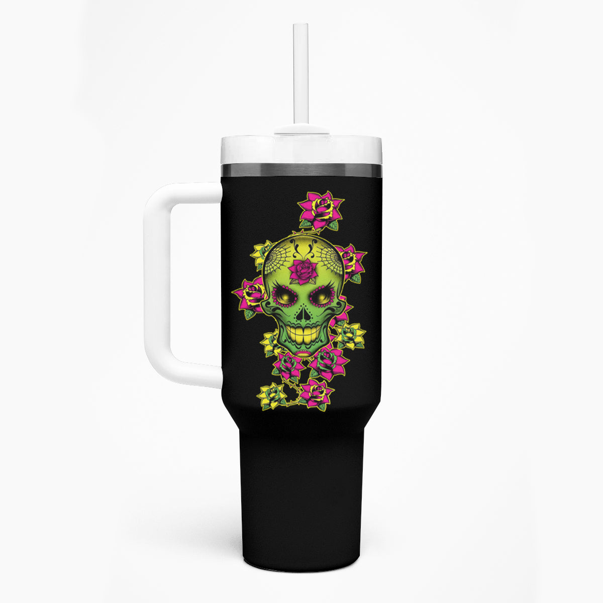Warning This Tattooed Girl Flower Sugar Skull Tumbler With Handle - Wonder Print Shop