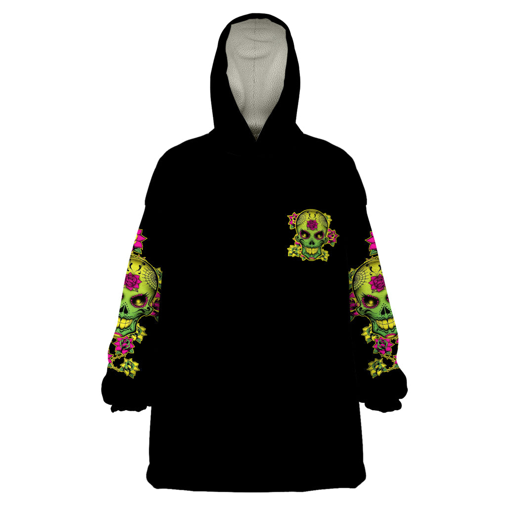 Warning This Tattooed Girl Flower Sugar Skull Wearable Blanket Hoodie - Wonder Print Shop