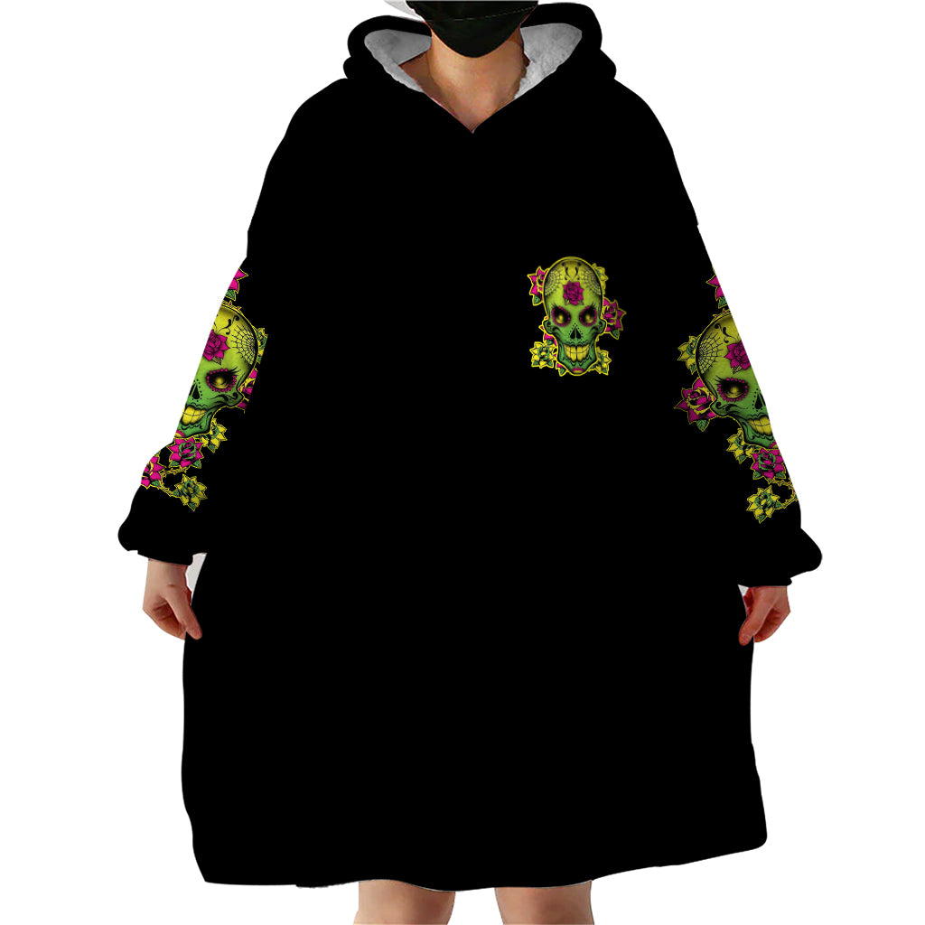 Warning This Tattooed Girl Flower Sugar Skull Wearable Blanket Hoodie - Wonder Print Shop