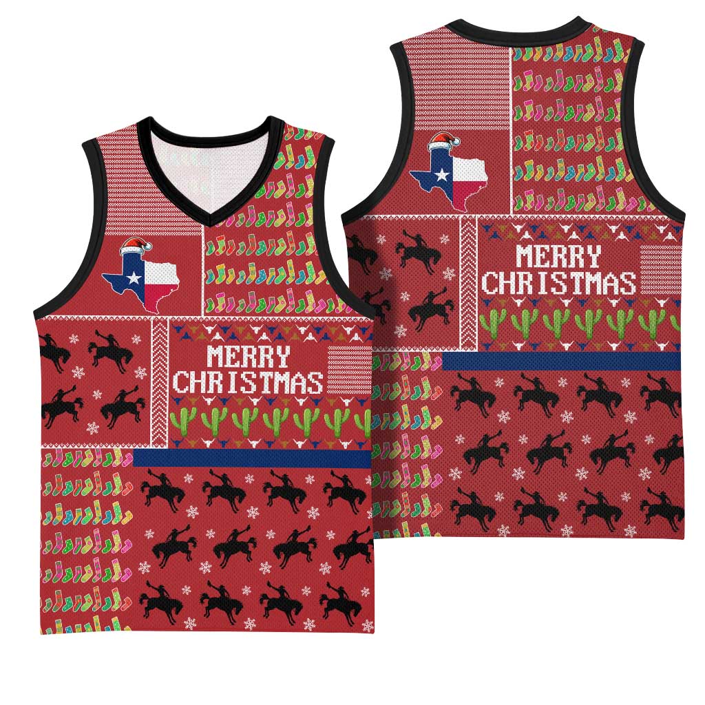 Texas Map Merry Christmas Basketball Jersey Xmas Holiday Patterns - Wonder Print Shop