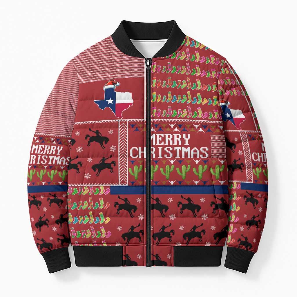 Texas Map Merry Christmas Bomber Puffer Jacket Xmas Holiday Patterns - Wonder Print Shop