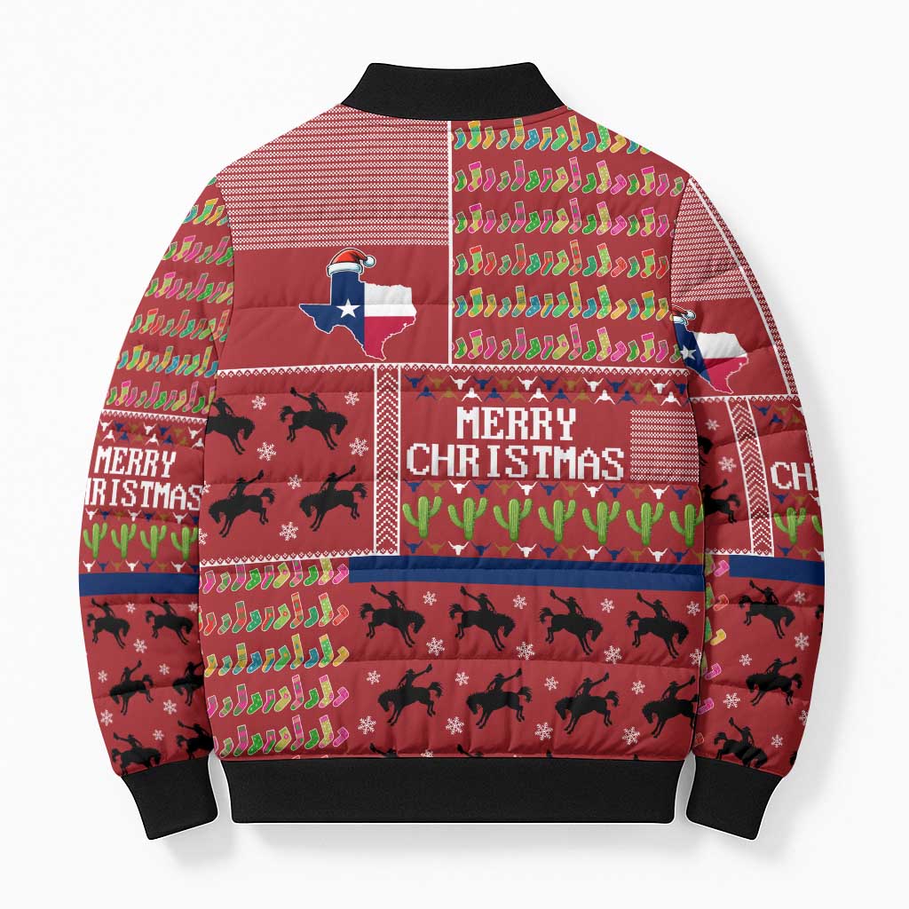 Texas Map Merry Christmas Bomber Puffer Jacket Xmas Holiday Patterns - Wonder Print Shop