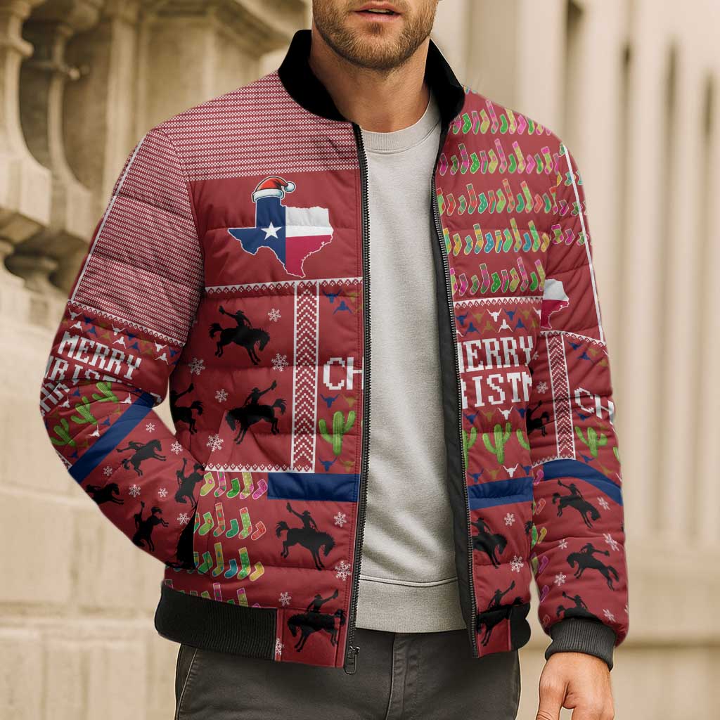 Texas Map Merry Christmas Bomber Puffer Jacket Xmas Holiday Patterns - Wonder Print Shop