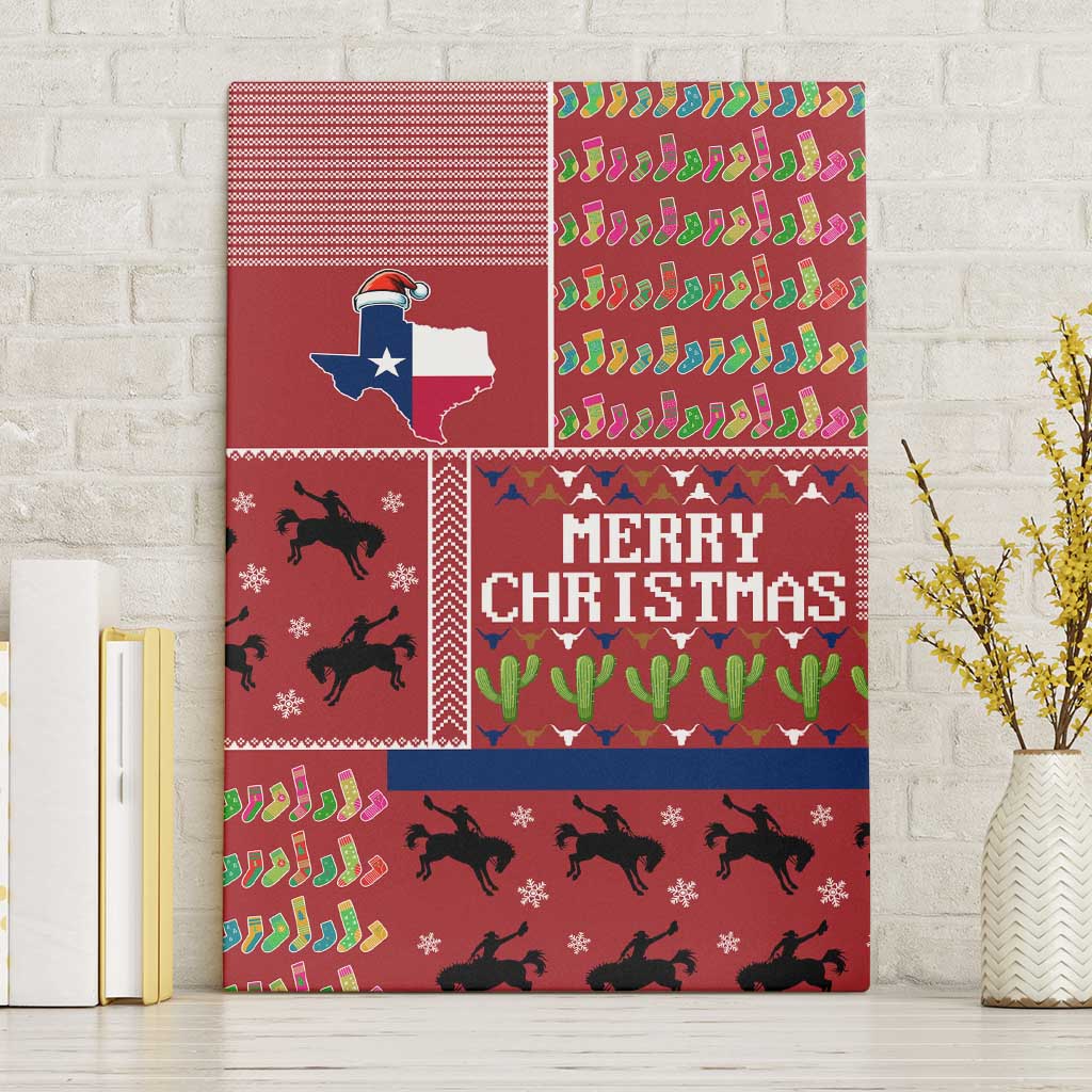 Texas Map Merry Christmas Canvas Wall Art Xmas Holiday Patterns - Wonder Print Shop