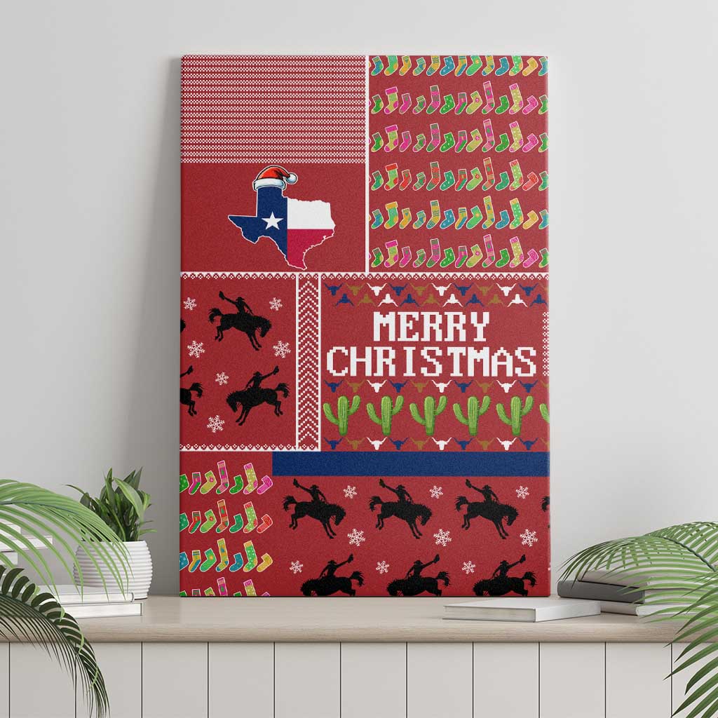 Texas Map Merry Christmas Canvas Wall Art Xmas Holiday Patterns - Wonder Print Shop