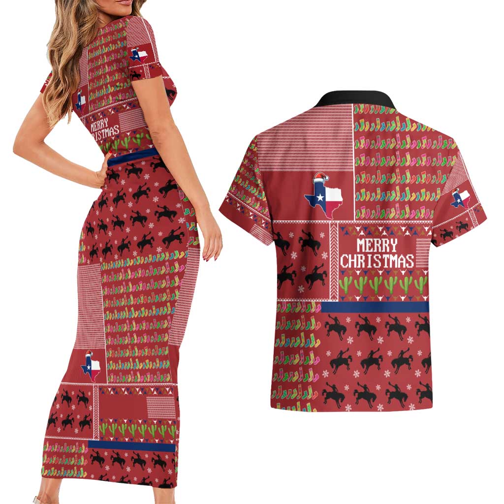 Texas Map Merry Christmas Couples Matching Short Sleeve Bodycon Dress and Hawaiian Shirt Xmas Holiday Patterns - Wonder Print Shop