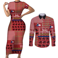 Texas Map Merry Christmas Couples Matching Short Sleeve Bodycon Dress and Long Sleeve Button Shirt Xmas Holiday Patterns - Wonder Print Shop
