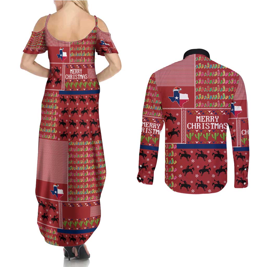 Texas Map Merry Christmas Couples Matching Summer Maxi Dress and Long Sleeve Button Shirt Xmas Holiday Patterns - Wonder Print Shop