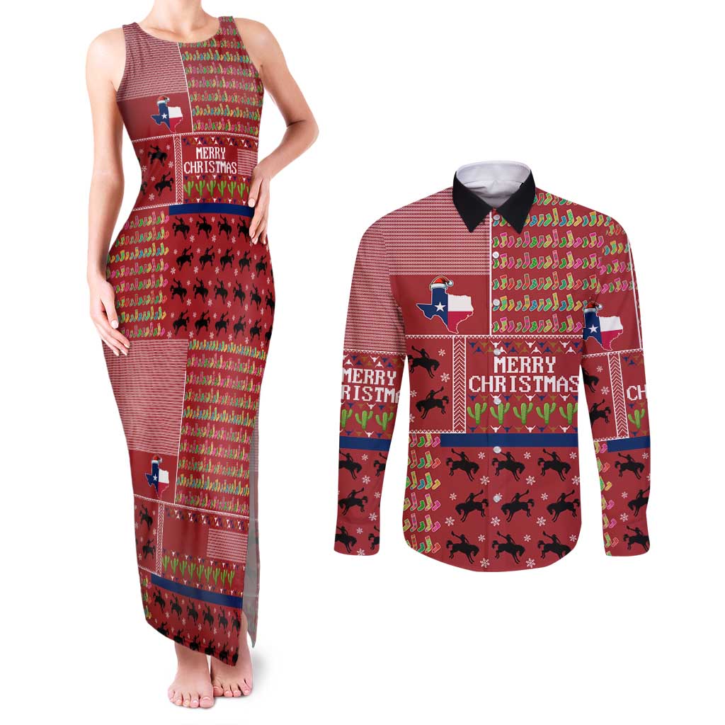 Texas Map Merry Christmas Couples Matching Tank Maxi Dress and Long Sleeve Button Shirt Xmas Holiday Patterns - Wonder Print Shop