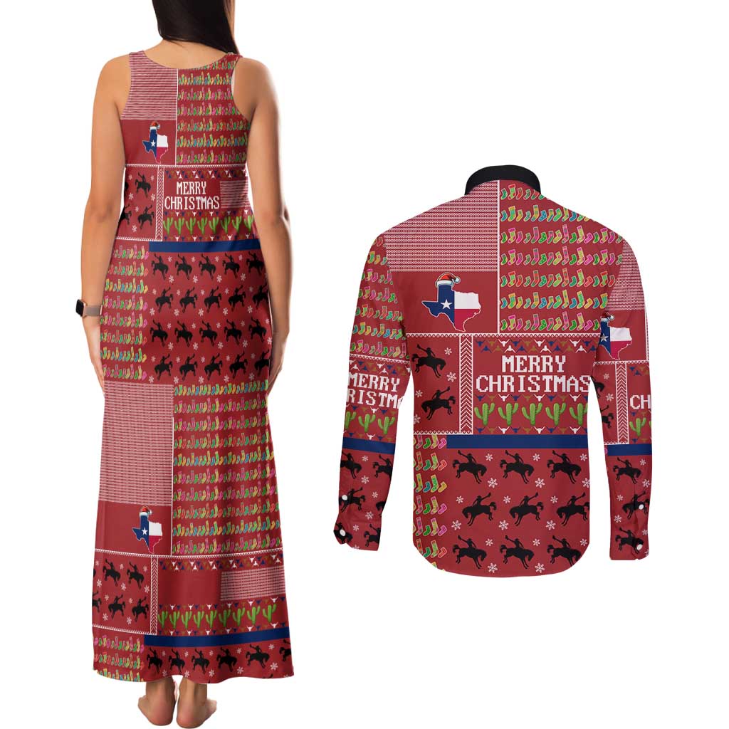 Texas Map Merry Christmas Couples Matching Tank Maxi Dress and Long Sleeve Button Shirt Xmas Holiday Patterns - Wonder Print Shop