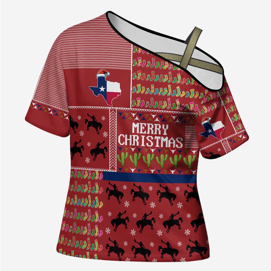 Texas Map Merry Christmas Cross Shoulder Shirt Xmas Holiday Patterns - Wonder Print Shop