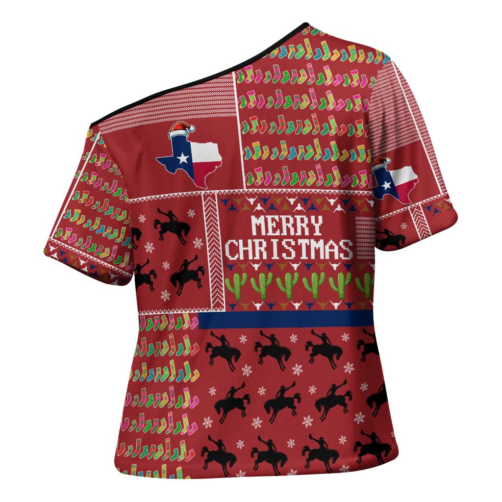 Texas Map Merry Christmas Cross Shoulder Shirt Xmas Holiday Patterns - Wonder Print Shop