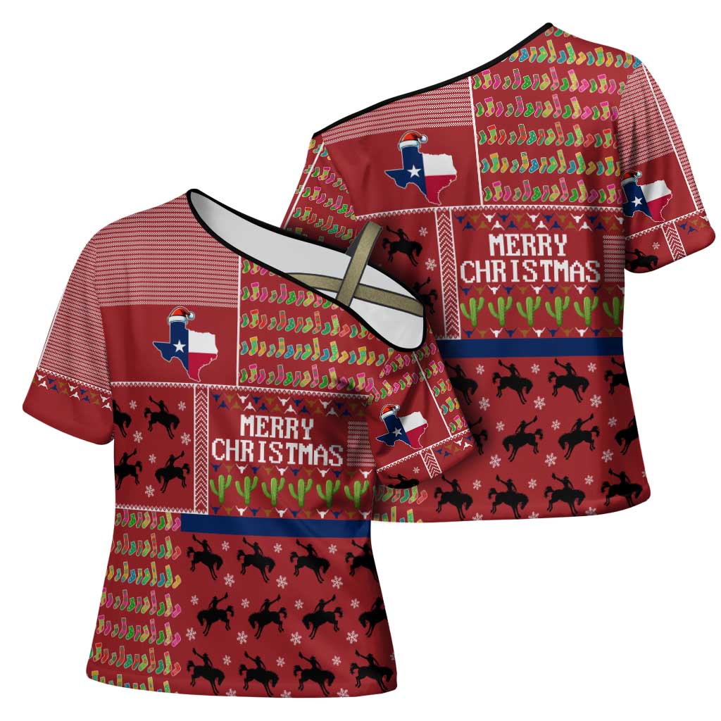 Texas Map Merry Christmas Cross Shoulder Shirt Xmas Holiday Patterns - Wonder Print Shop