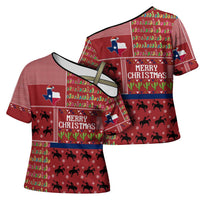 Texas Map Merry Christmas Cross Shoulder Shirt Xmas Holiday Patterns - Wonder Print Shop