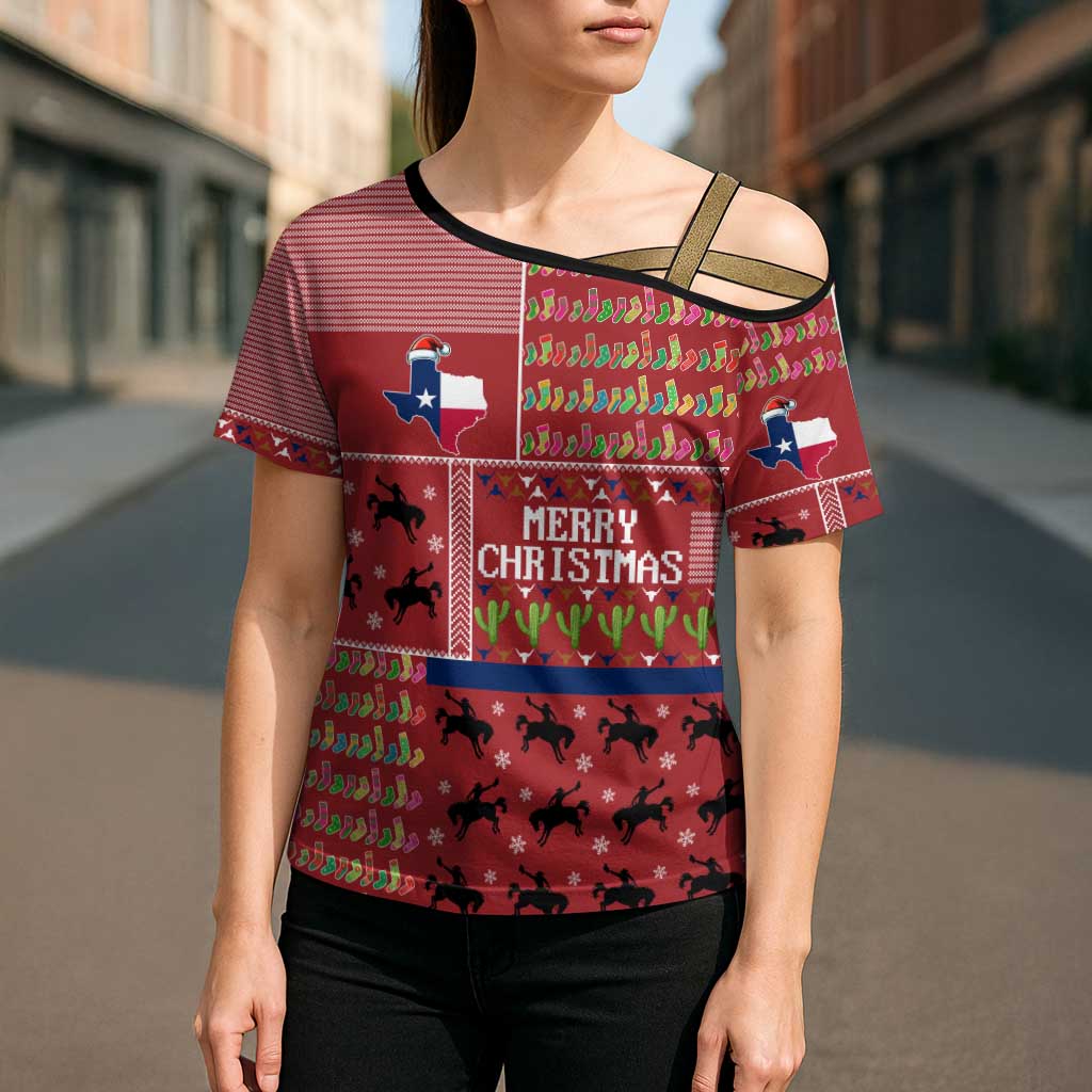 Texas Map Merry Christmas Cross Shoulder Shirt Xmas Holiday Patterns - Wonder Print Shop