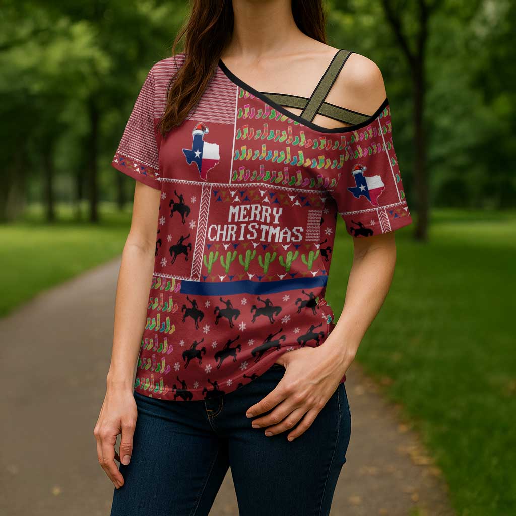 Texas Map Merry Christmas Cross Shoulder Shirt Xmas Holiday Patterns - Wonder Print Shop