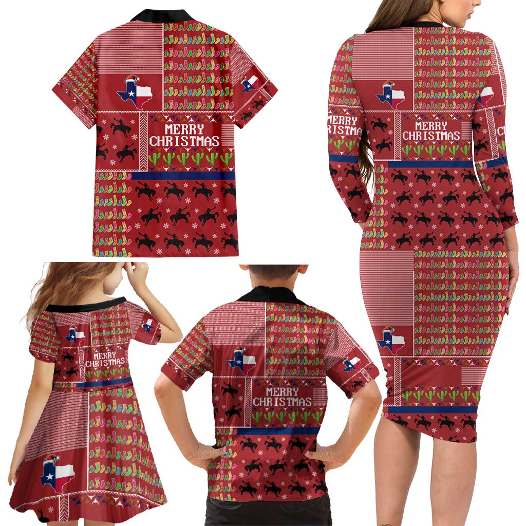 Texas Map Merry Christmas Family Matching Long Sleeve Bodycon Dress and Hawaiian Shirt Xmas Holiday Patterns - Wonder Print Shop