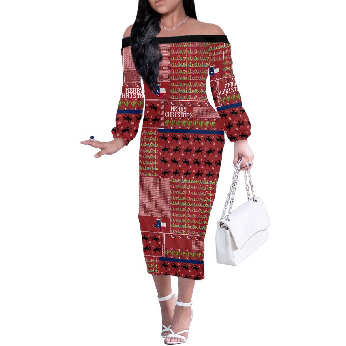 Texas Map Merry Christmas Family Matching Off The Shoulder Long Sleeve Dress and Hawaiian Shirt Xmas Holiday Patterns - Wonder Print Shop