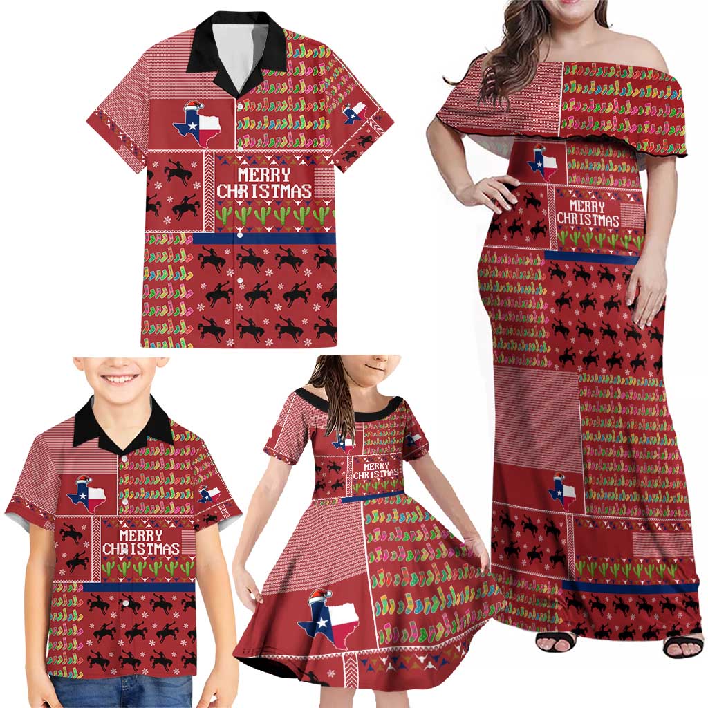 Texas Map Merry Christmas Family Matching Off Shoulder Maxi Dress and Hawaiian Shirt Xmas Holiday Patterns - Wonder Print Shop