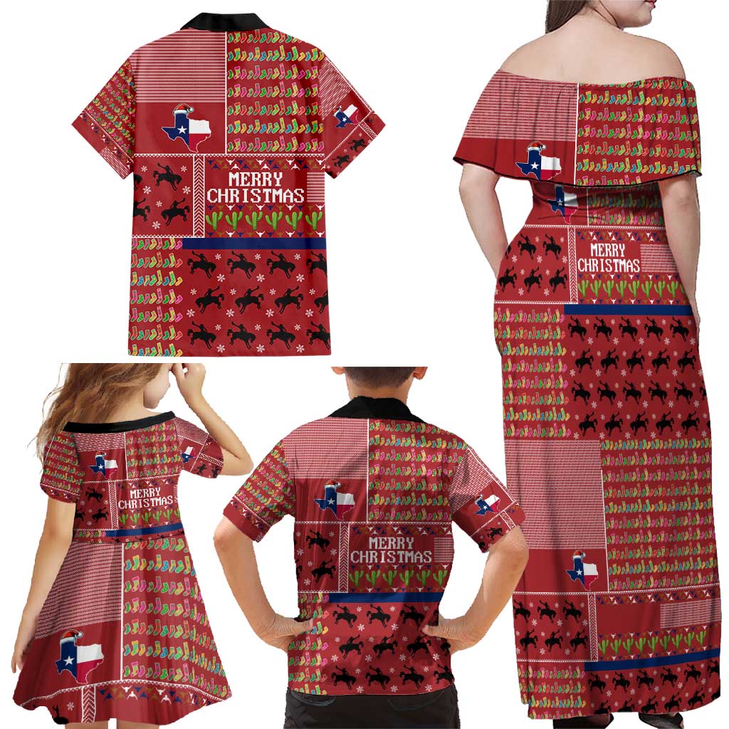 Texas Map Merry Christmas Family Matching Off Shoulder Maxi Dress and Hawaiian Shirt Xmas Holiday Patterns - Wonder Print Shop