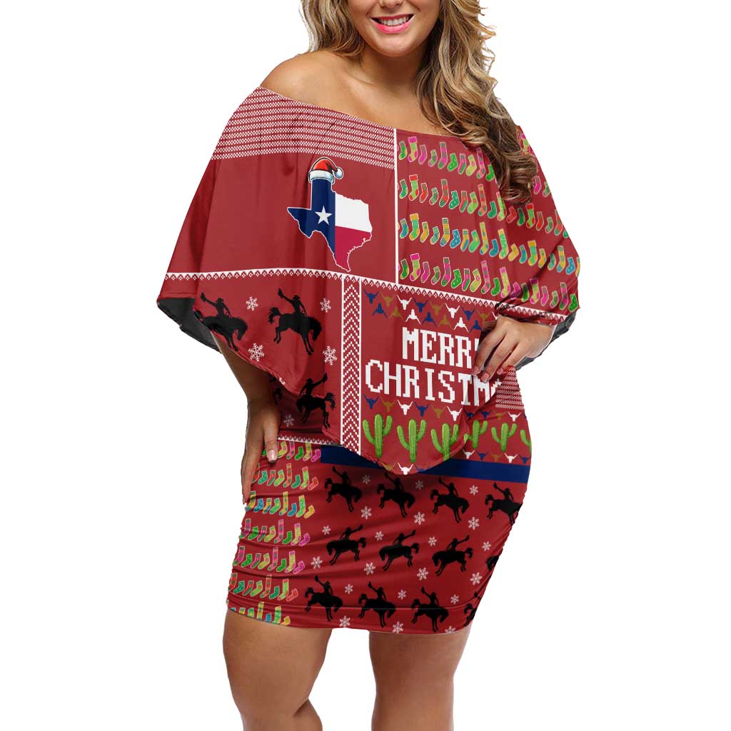 Texas Map Merry Christmas Family Matching Off Shoulder Short Dress and Hawaiian Shirt Xmas Holiday Patterns - Wonder Print Shop