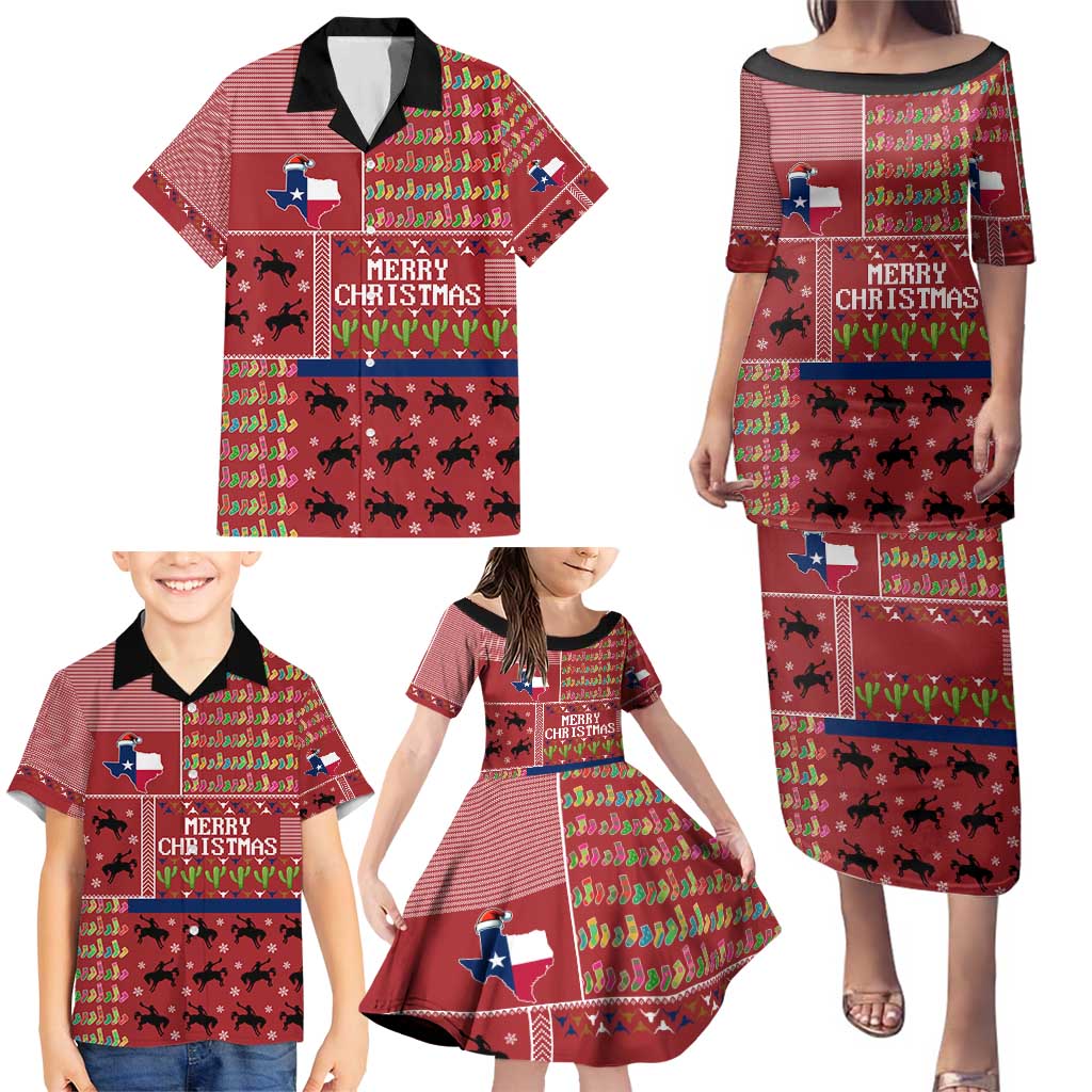 Texas Map Merry Christmas Family Matching Puletasi and Hawaiian Shirt Xmas Holiday Patterns - Wonder Print Shop
