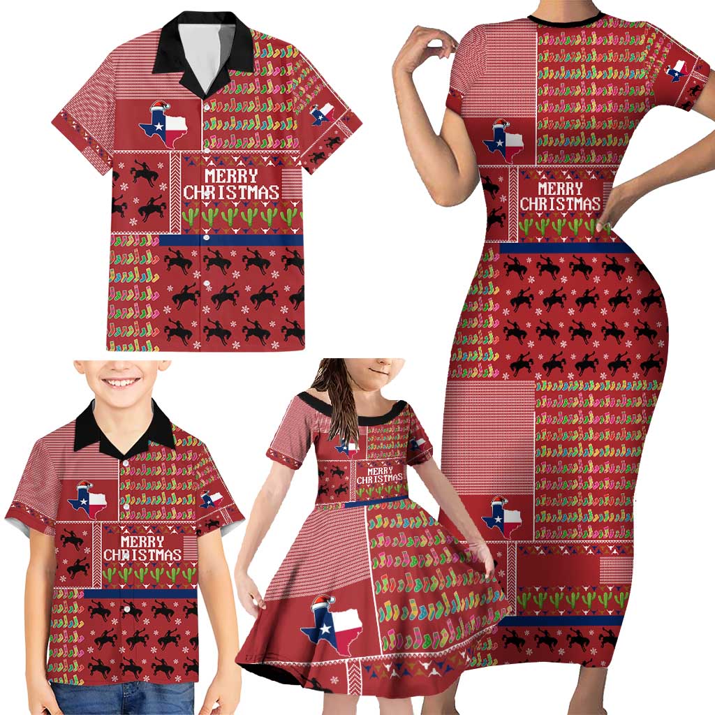 Texas Map Merry Christmas Family Matching Short Sleeve Bodycon Dress and Hawaiian Shirt Xmas Holiday Patterns - Wonder Print Shop
