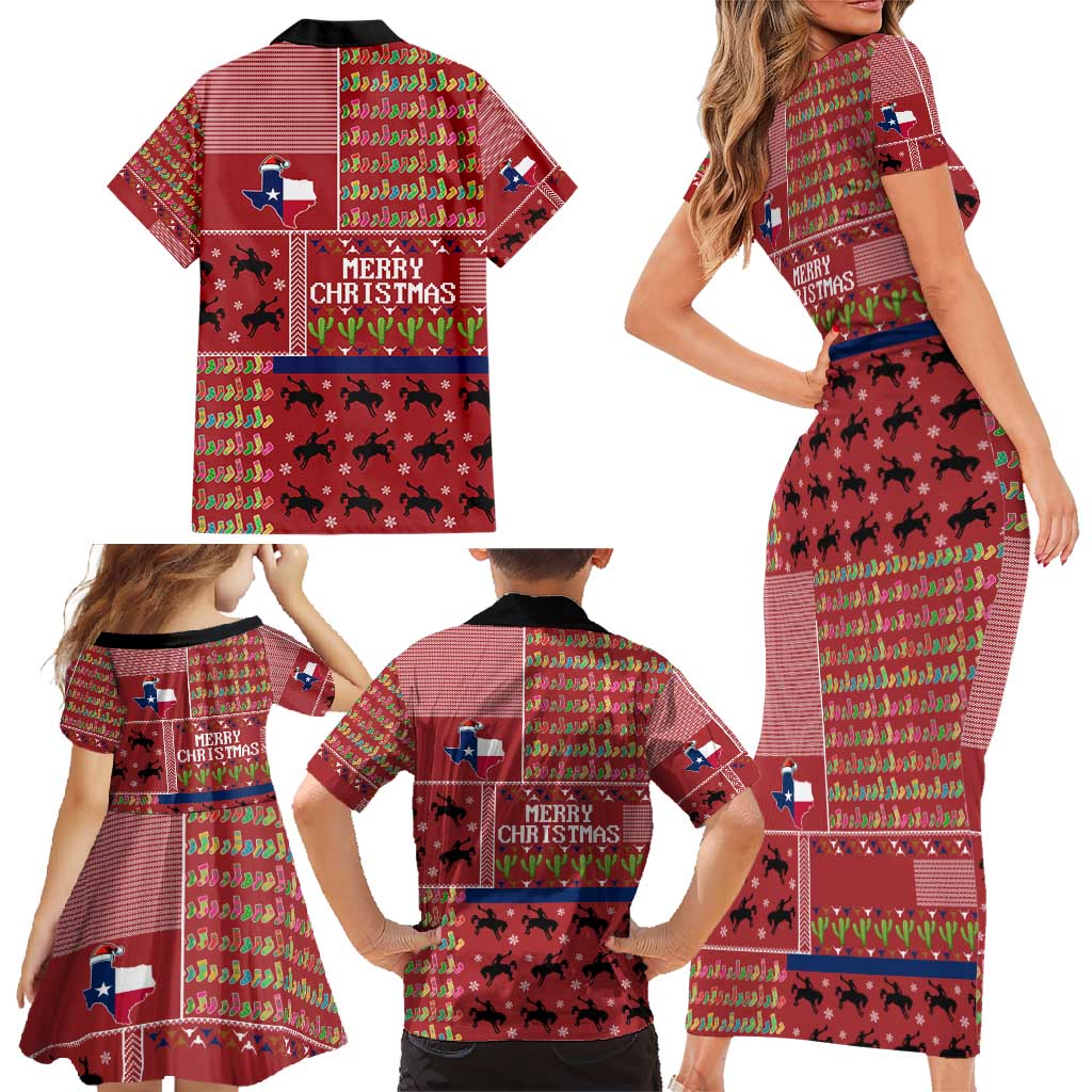 Texas Map Merry Christmas Family Matching Short Sleeve Bodycon Dress and Hawaiian Shirt Xmas Holiday Patterns - Wonder Print Shop