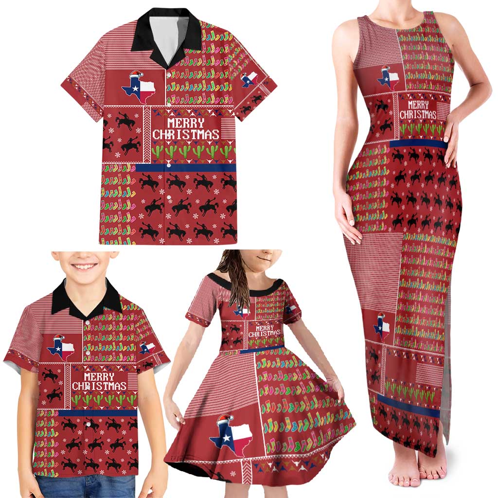 Texas Map Merry Christmas Family Matching Tank Maxi Dress and Hawaiian Shirt Xmas Holiday Patterns - Wonder Print Shop
