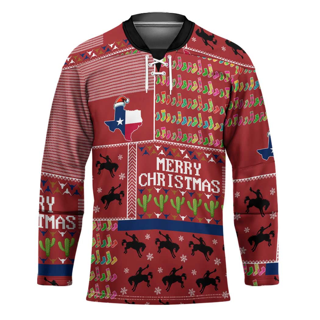 Texas Map Merry Christmas Hockey Jersey Xmas Holiday Patterns - Wonder Print Shop