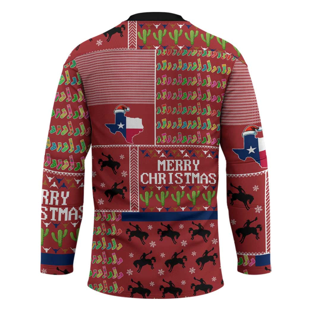 Texas Map Merry Christmas Hockey Jersey Xmas Holiday Patterns - Wonder Print Shop