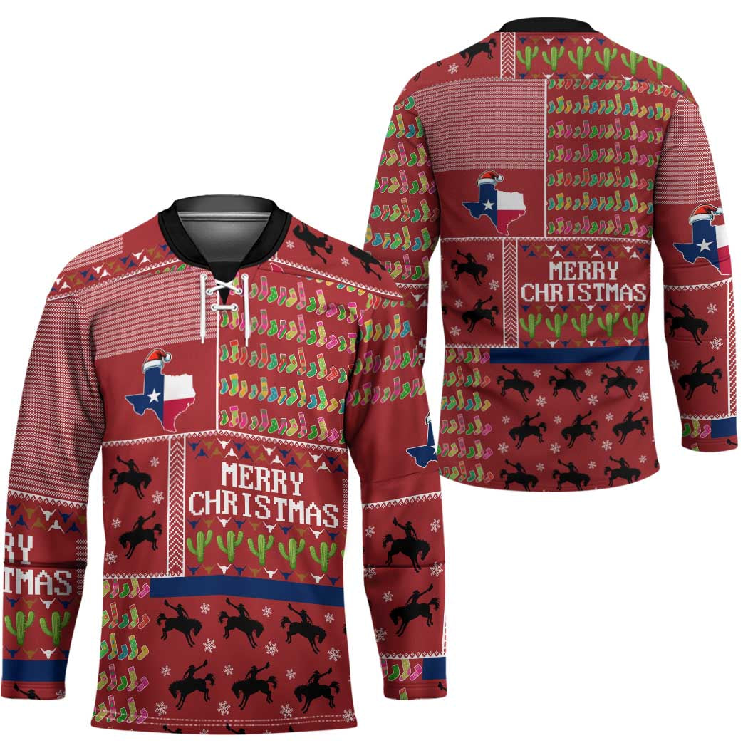 Texas Map Merry Christmas Hockey Jersey Xmas Holiday Patterns - Wonder Print Shop