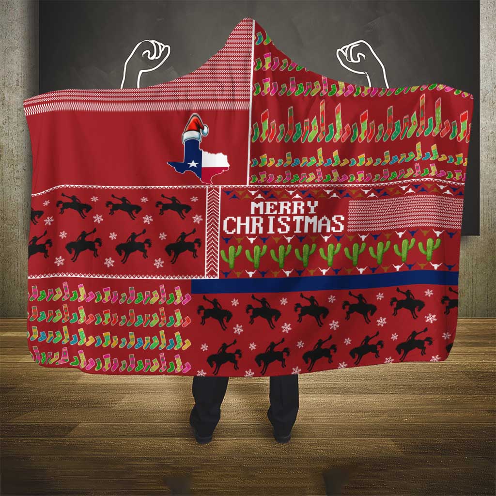 Texas Map Merry Christmas Hooded Blanket Xmas Holiday Patterns - Wonder Print Shop