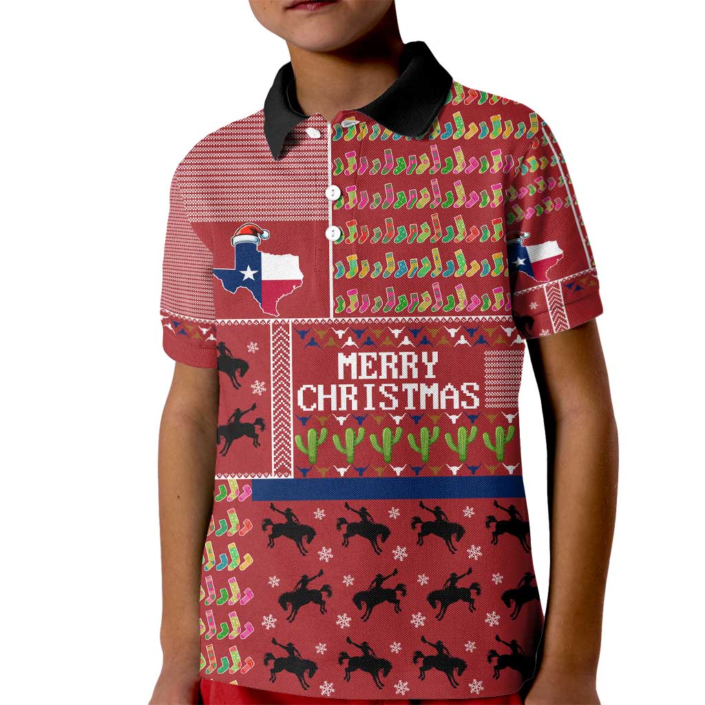 Texas Map Merry Christmas Kid Polo Shirt Xmas Holiday Patterns - Wonder Print Shop