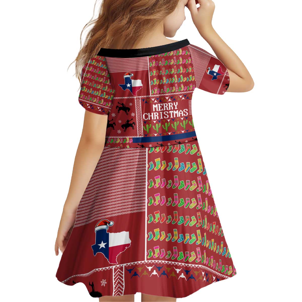 Texas Map Merry Christmas Kid Short Sleeve Dress Xmas Holiday Patterns - Wonder Print Shop
