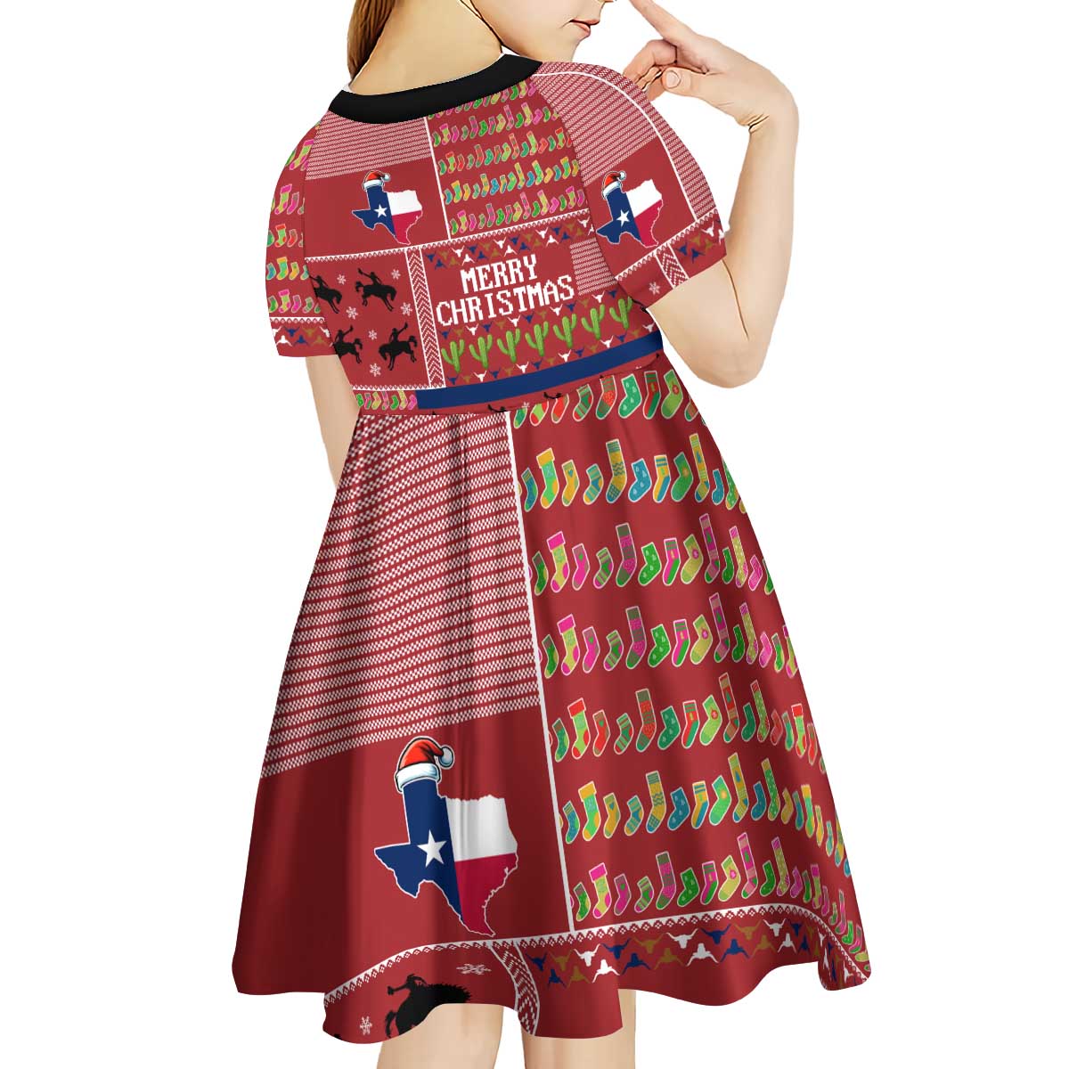 Texas Map Merry Christmas Kid Short Sleeve Dress Xmas Holiday Patterns - Wonder Print Shop
