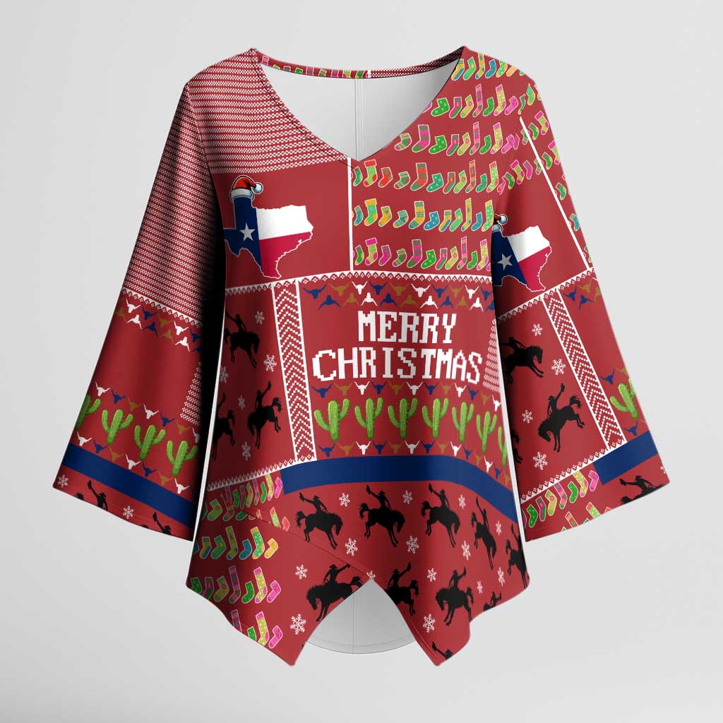 Texas Map Merry Christmas Kimono Sleeve Blouse Xmas Holiday Patterns - Wonder Print Shop