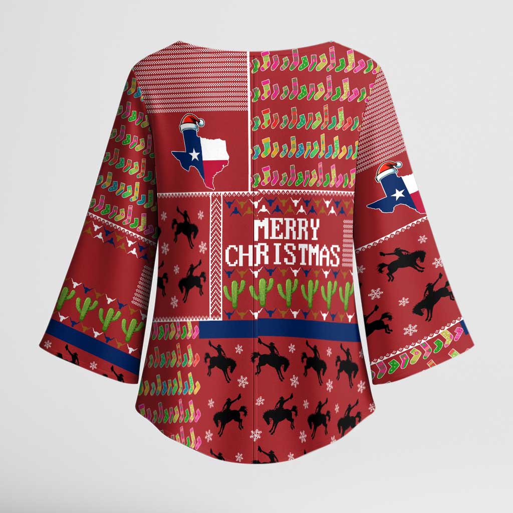 Texas Map Merry Christmas Kimono Sleeve Blouse Xmas Holiday Patterns - Wonder Print Shop