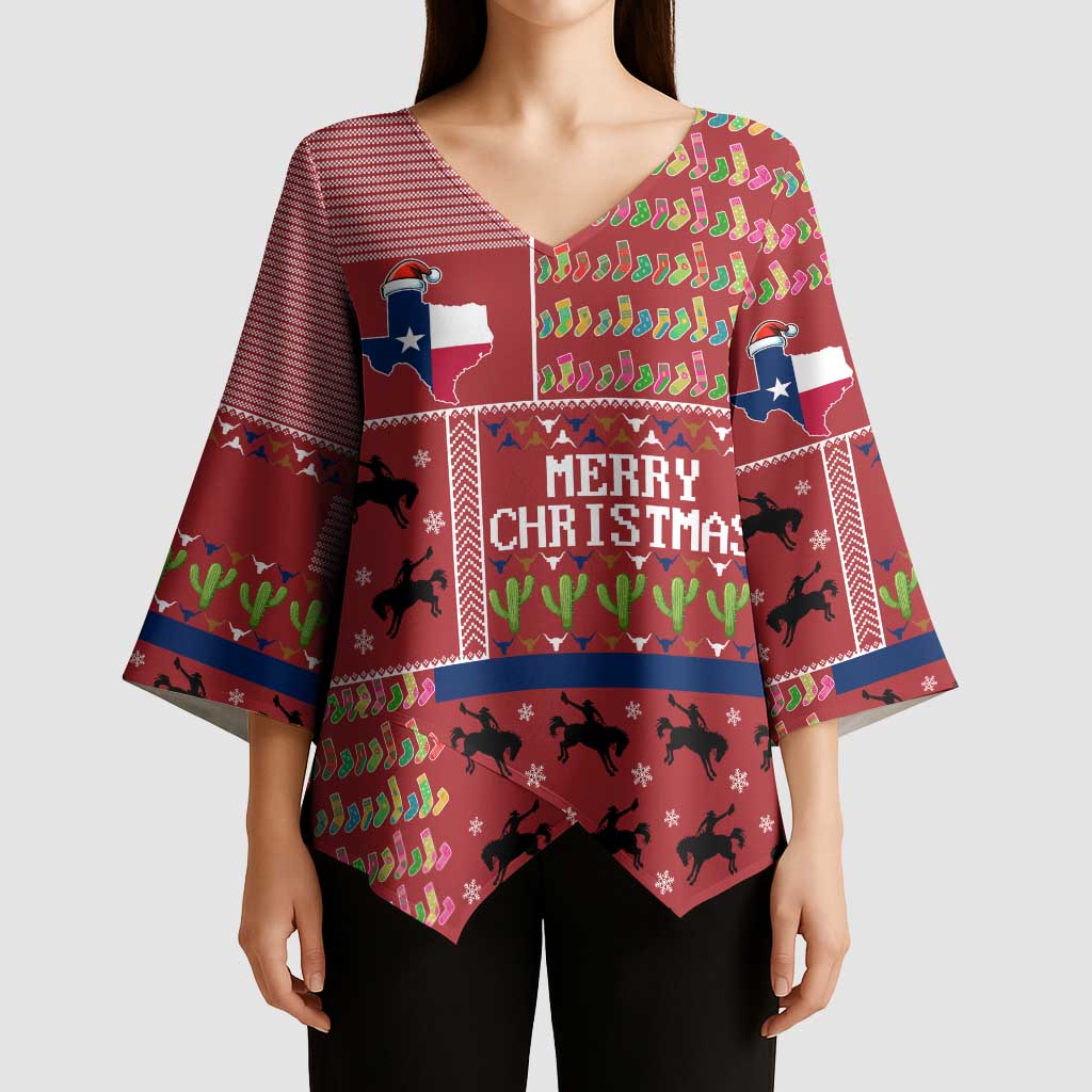 Texas Map Merry Christmas Kimono Sleeve Blouse Xmas Holiday Patterns - Wonder Print Shop