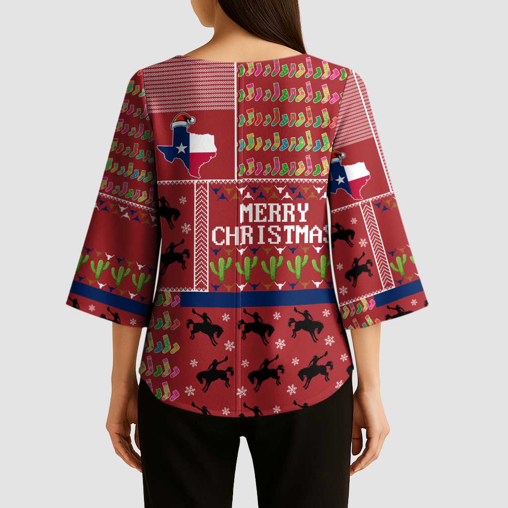 Texas Map Merry Christmas Kimono Sleeve Blouse Xmas Holiday Patterns - Wonder Print Shop
