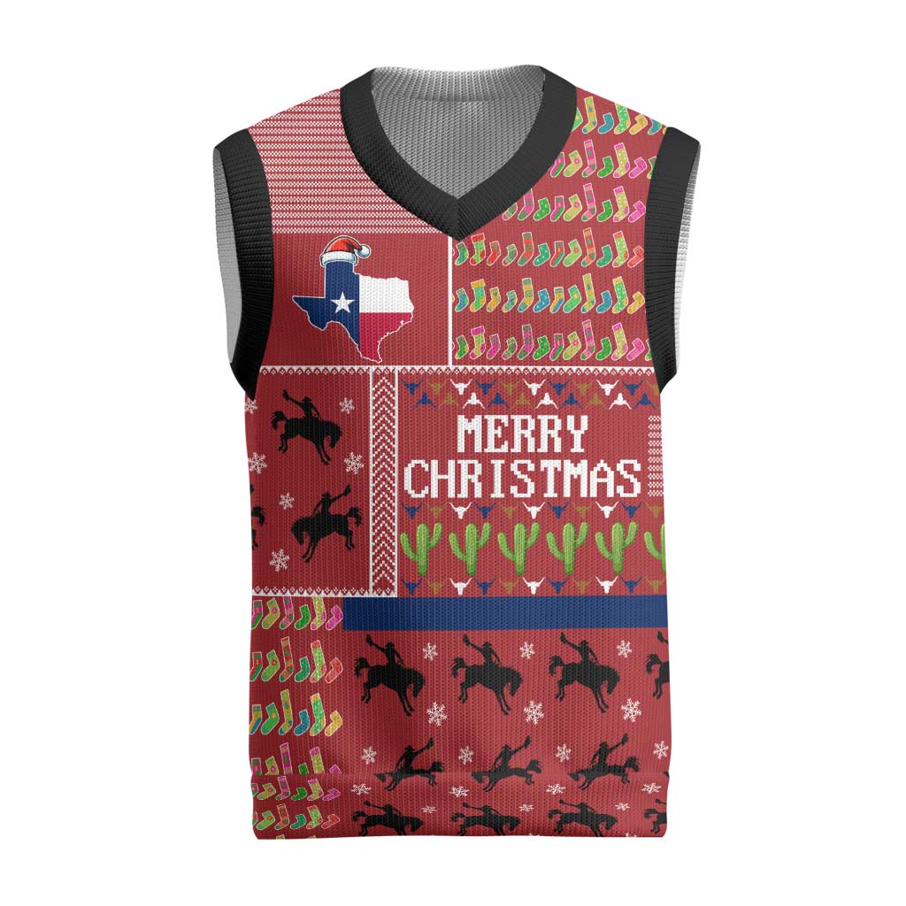 Texas Map Merry Christmas Knitted V-Neck Vest Xmas Holiday Patterns - Wonder Print Shop