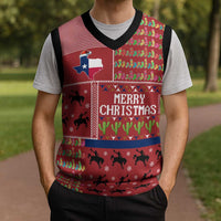 Texas Map Merry Christmas Knitted V-Neck Vest Xmas Holiday Patterns - Wonder Print Shop