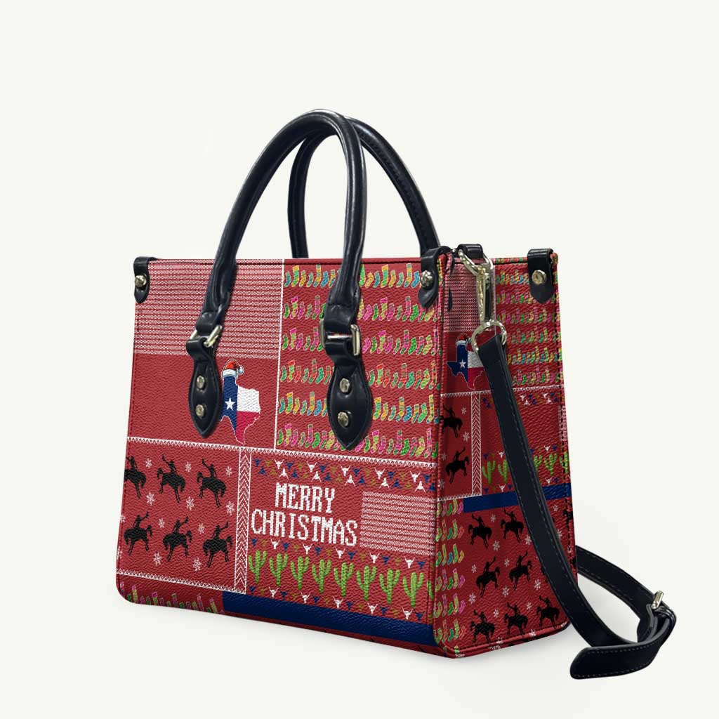 Texas Map Merry Christmas Leather Bag Xmas Holiday Patterns - Wonder Print Shop