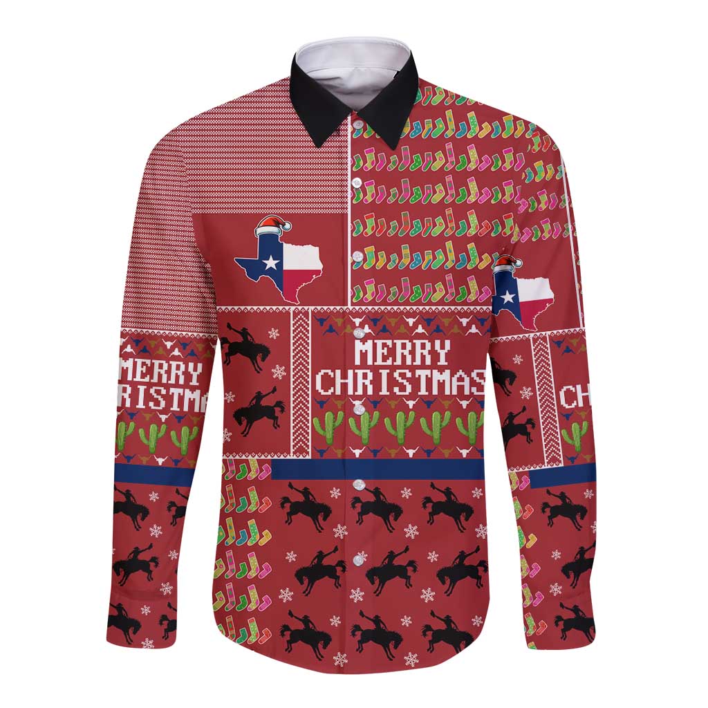 Texas Map Merry Christmas Long Sleeve Button Shirt Xmas Holiday Patterns - Wonder Print Shop