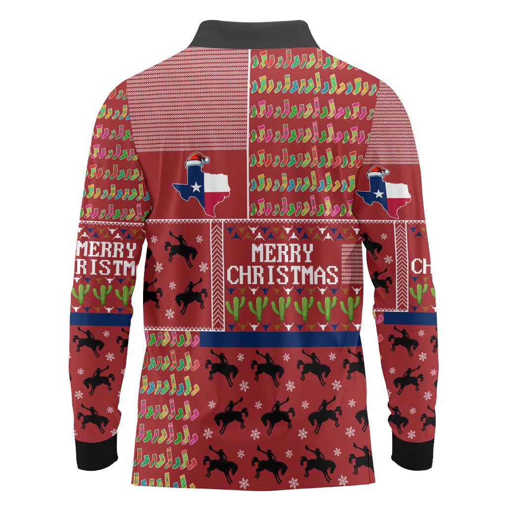 Texas Map Merry Christmas Long Sleeve Polo Shirt Xmas Holiday Patterns - Wonder Print Shop